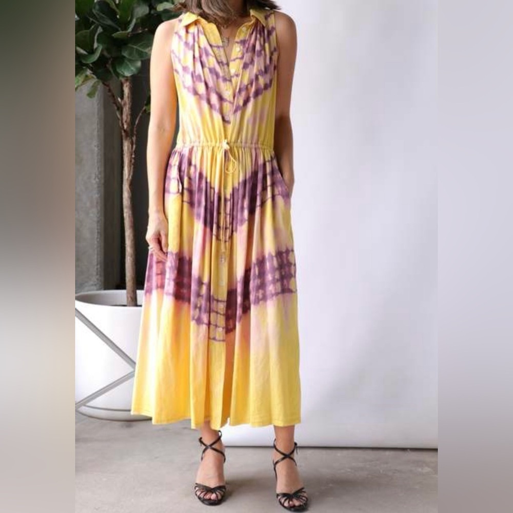 Raquel Allegra Afternoon Tie Dye Dress in Acid Light size M